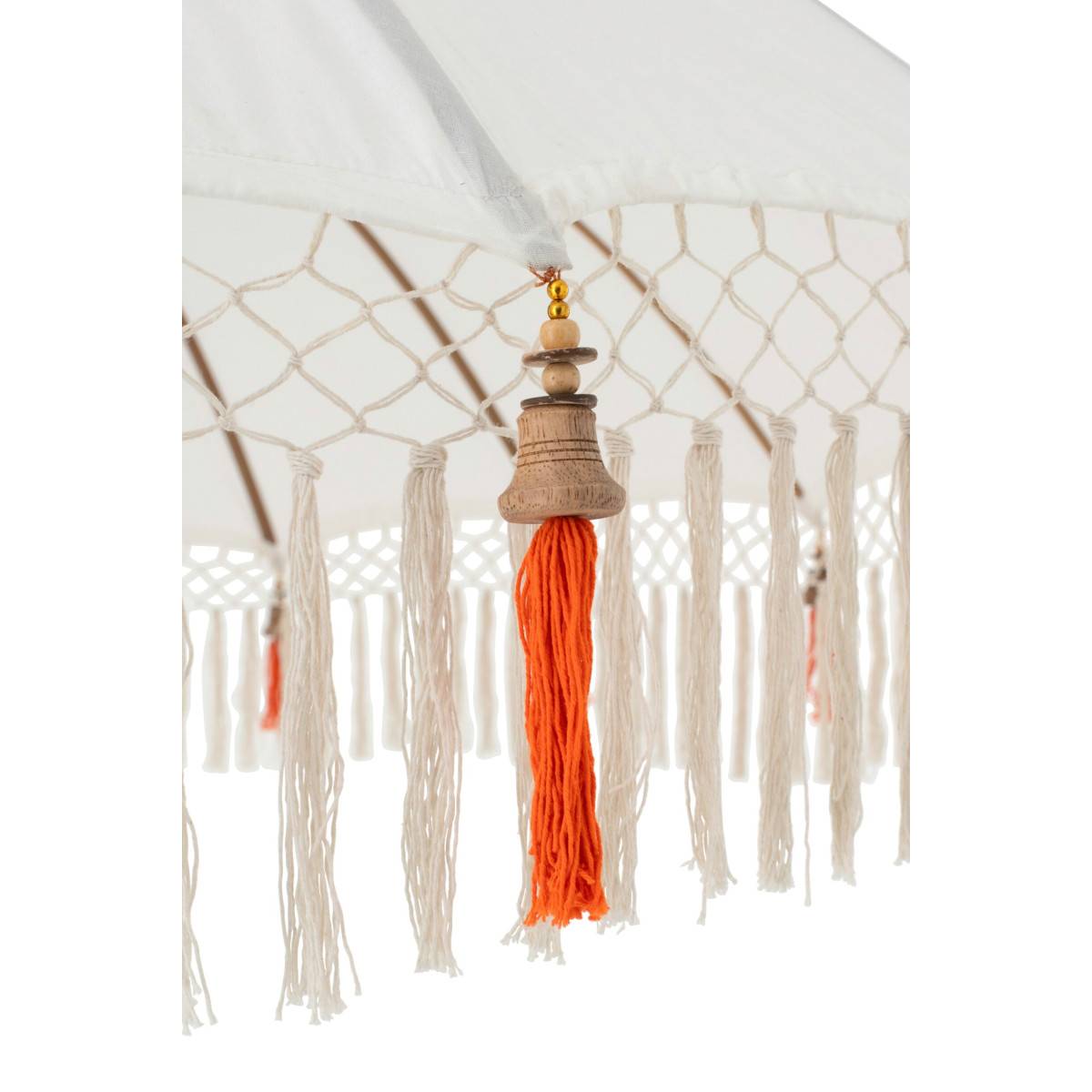 J-Line - Parasol Rond à Franges "Flavie" 180cm Écru & Orange - Image 2