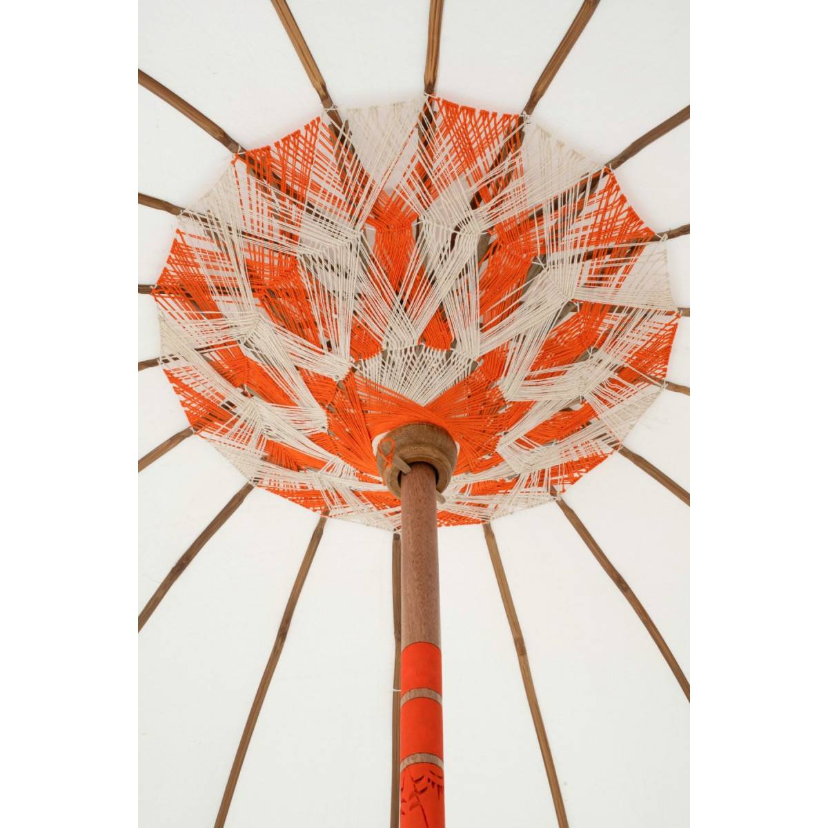 J-Line - Parasol Rond à Franges "Flavie" 180cm Écru & Orange - Image 3