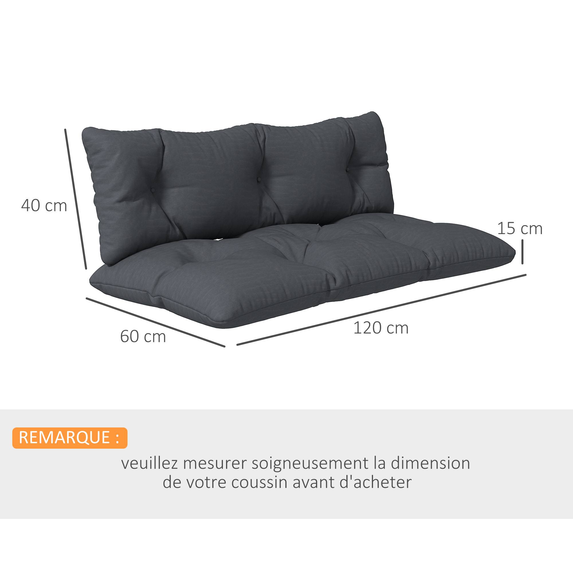 Ensemble de 2 coussins d'extérieur pour banquette 1 coussin d'assise et 1 coussins de dossier polyester hydrofuge gris - Image 5