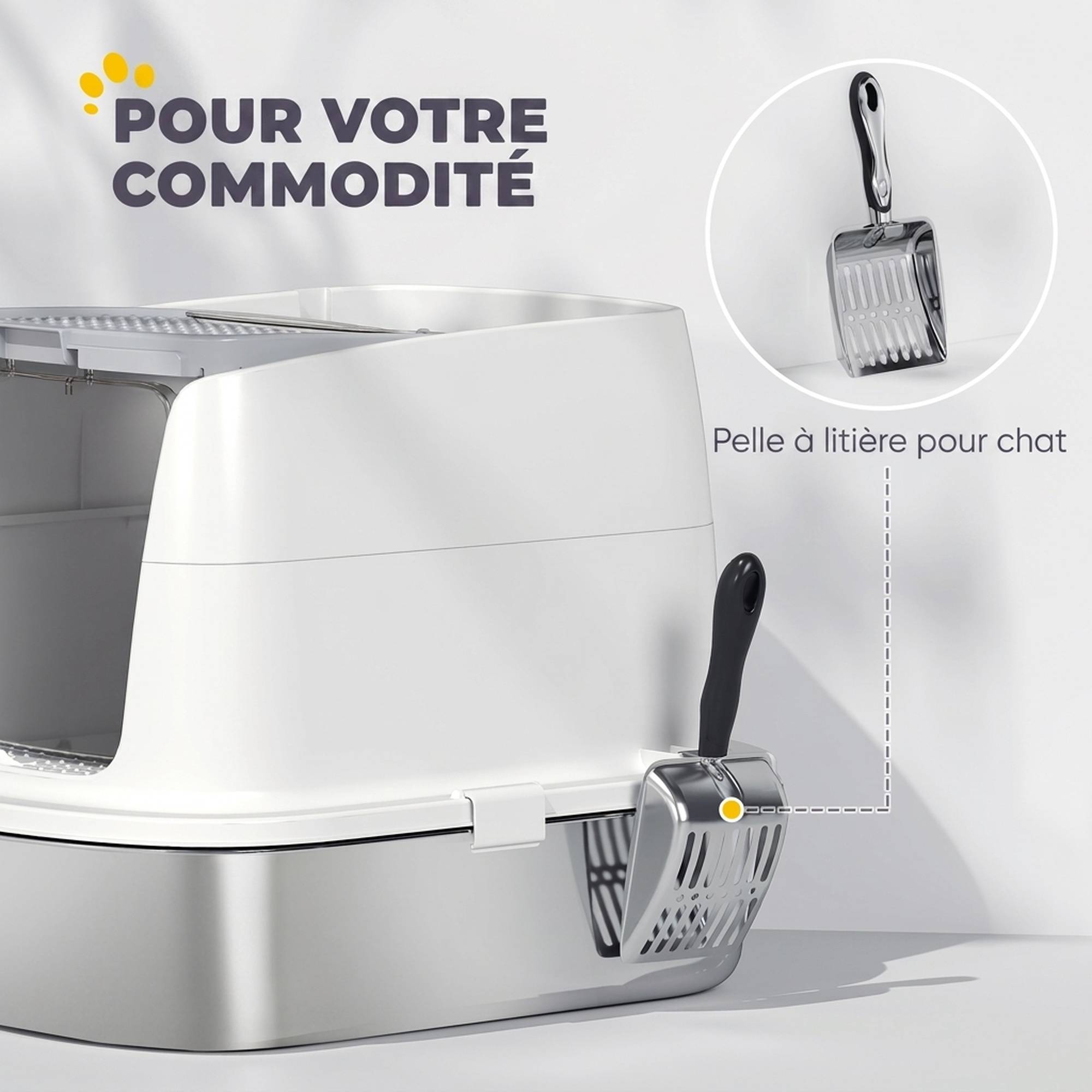 ComfortXL - Bac à litière fermé pour chat en inox et plastique blanc 52,4 x 41,3 x 39,8 cm sortie haute et couvercle amovible - Image 7