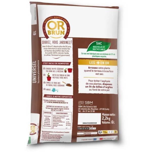 Or Brun - Terreau Rempotage Universel Uab 6 L / Nc - Or Brun - Image 2