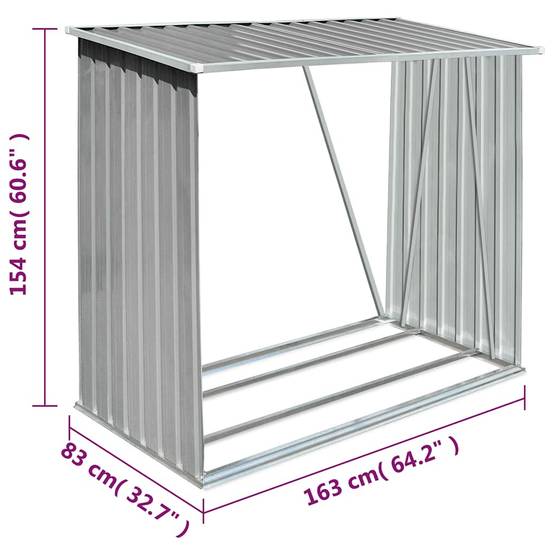 Range-bûches Acier Galvanisé 2m³ pour Jardin ou Terrasse 163x83x154 cm Gris - ComfortXL Outdoor Living - Image 7