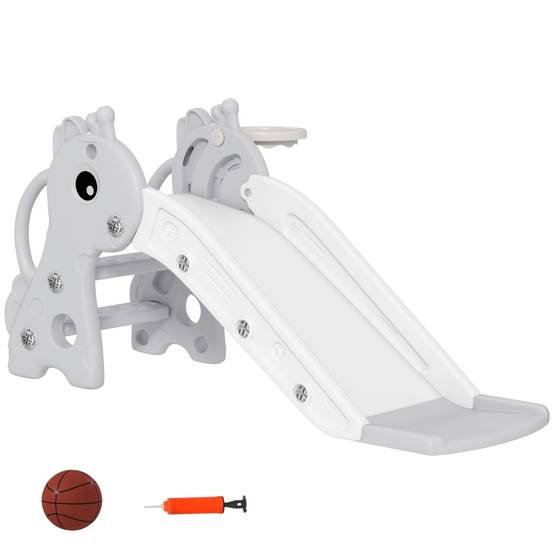 Toboggan enfant 3 en 1 forme girafe avec panier de basket pour 1-3 ans Gris – ComfortXL Outdoor Living - Image 2