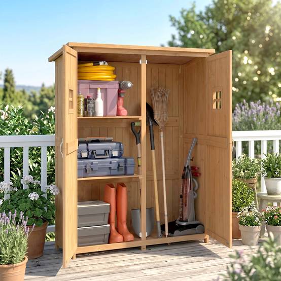 Abri jardin bois double porte étagères fenêtres 127,5x50x164cm - Image 9