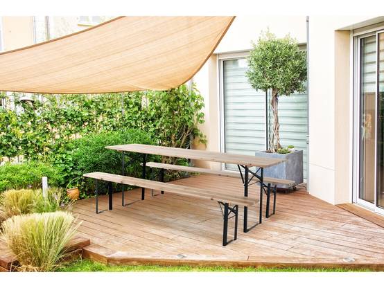 Table De Jardin Brasserie Pliante Avec 2 Bancs " Lisbonne " - 176 X 46 X 75 Cm - Marron -habitat Et Jardin - Image 2