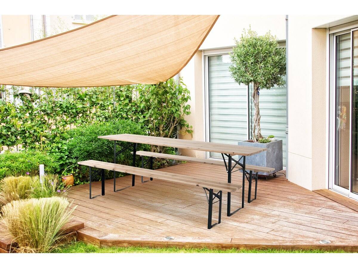 Table De Jardin Brasserie Pliante Avec 2 Bancs " Lisbonne " - 176 X 46 X 75 Cm -  Marron -habitat Et Jardin - Image 2