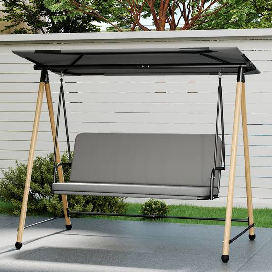 Outsunny - Balancelle de Jardin 3 Places - Toit réglable et Coussin Épais Amovible - Cadre en Acier - 208x125x180cm - Gris - Outsunny - Image 4