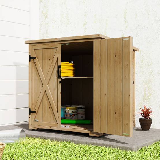 Outsunny - Armoire jardin 77,5L x 88P x 83/90H cm 2 portes étagères réglables toit bitumé étanche bois sapin pré-huilé - Outsunny - Image 8