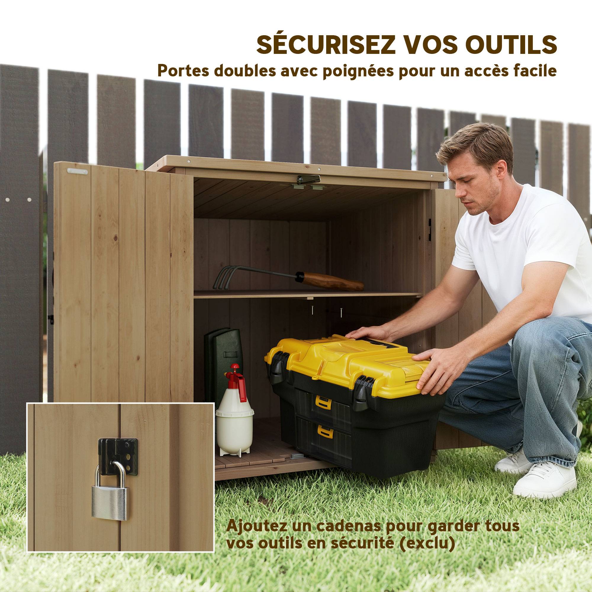 Outsunny - Armoire jardin 77,5L x 88P x 83/90H cm 2 portes étagères réglables toit bitumé étanche bois sapin pré-huilé - Outsunny - Image 6