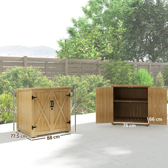 Outsunny - Armoire jardin 77,5L x 88P x 83/90H cm 2 portes étagères réglables toit bitumé étanche bois sapin pré-huilé - Outsunny - Image 3