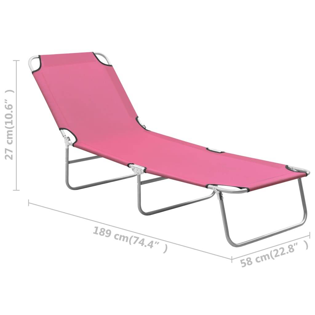 Helloshop26 - Transat chaise longue bain de soleil lit de jardin terrasse meuble d'extérieur pliable acier et tissu rose - Image 6