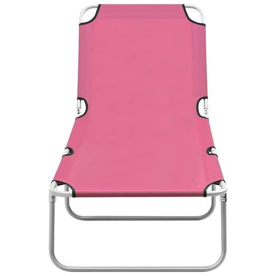 Helloshop26 - Transat chaise longue bain de soleil lit de jardin terrasse meuble d'extérieur pliable acier et tissu rose - Image 2