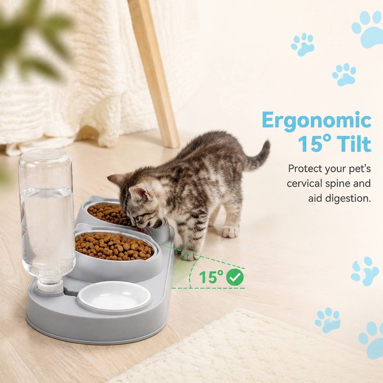 Station Alimentation 3 en 1 Bol Inox Surélevé Distributeur Eau Automatique Pour Animaux Compagnons - Image 4