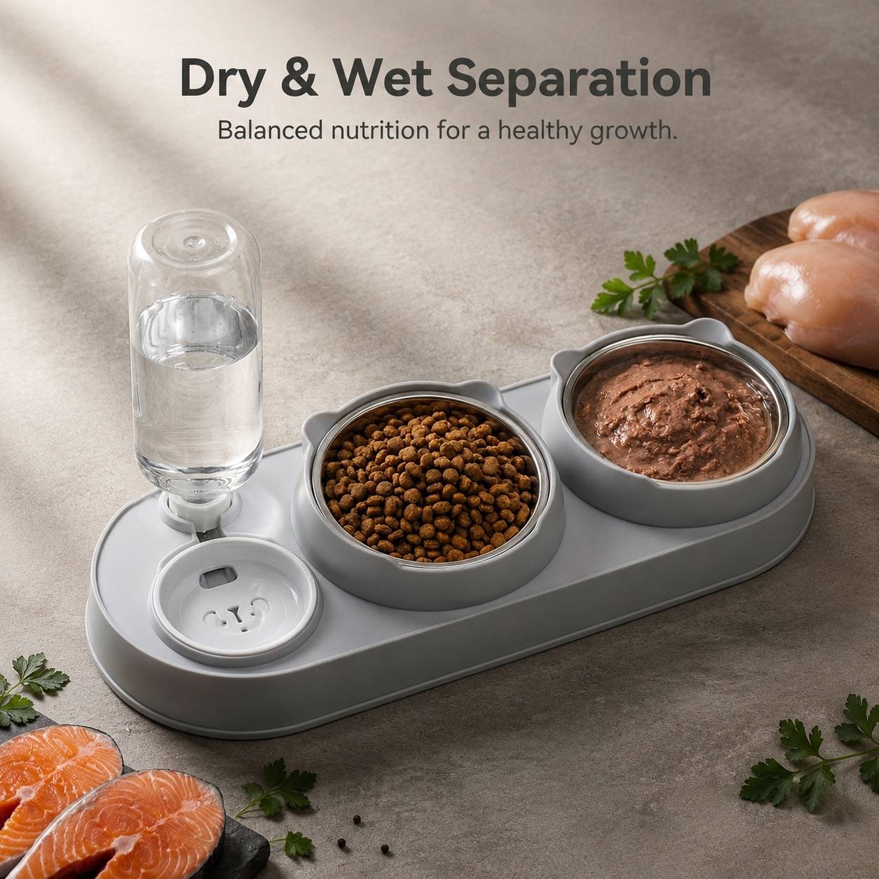 Station Alimentation 3 en 1 Bol Inox Surélevé Distributeur Eau Automatique Pour Animaux Compagnons - Image 6
