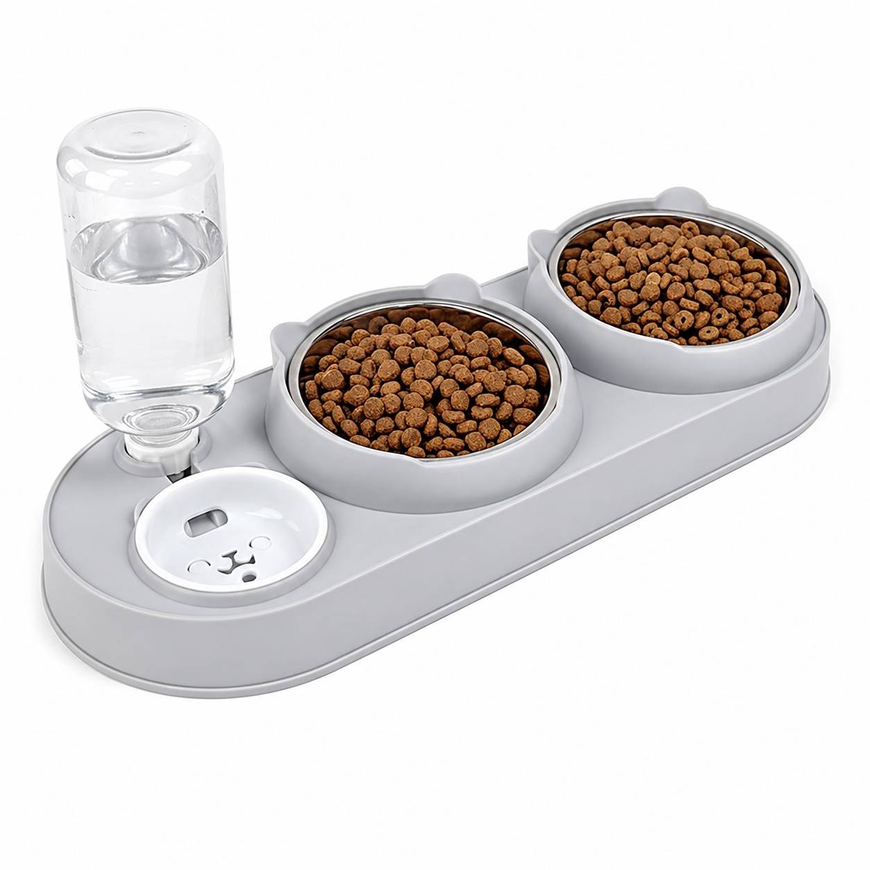 Station Alimentation 3 en 1 Bol Inox Surélevé Distributeur Eau Automatique Pour Animaux Compagnons - Image 1
