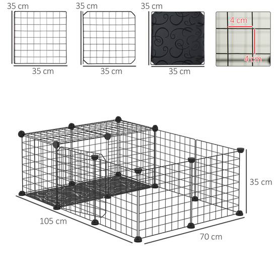 Enclos modulable en acier pour lapins et rongeurs parc de jeu intérieur 105x70x35 cm noir - ComfortXL Outdoor Living - Image 5