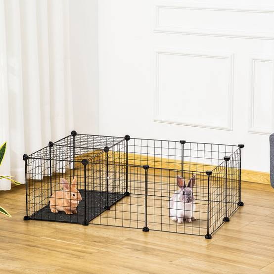 Enclos modulable en acier pour lapins et rongeurs parc de jeu intérieur 105x70x35 cm noir - ComfortXL Outdoor Living - Image 3