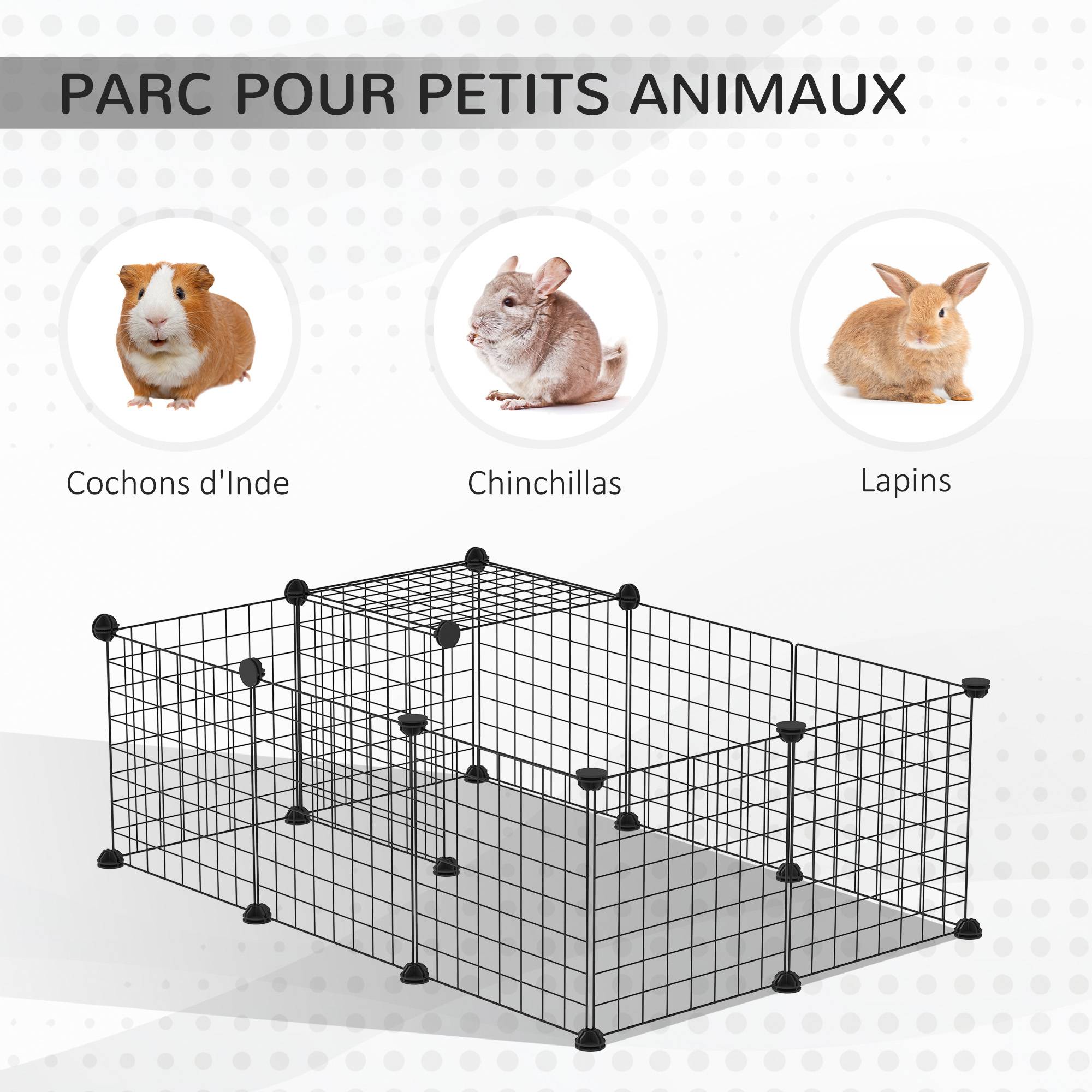 Enclos modulable en acier pour lapins et rongeurs parc de jeu intérieur 105x70x35 cm noir - ComfortXL Outdoor Living - Image 7