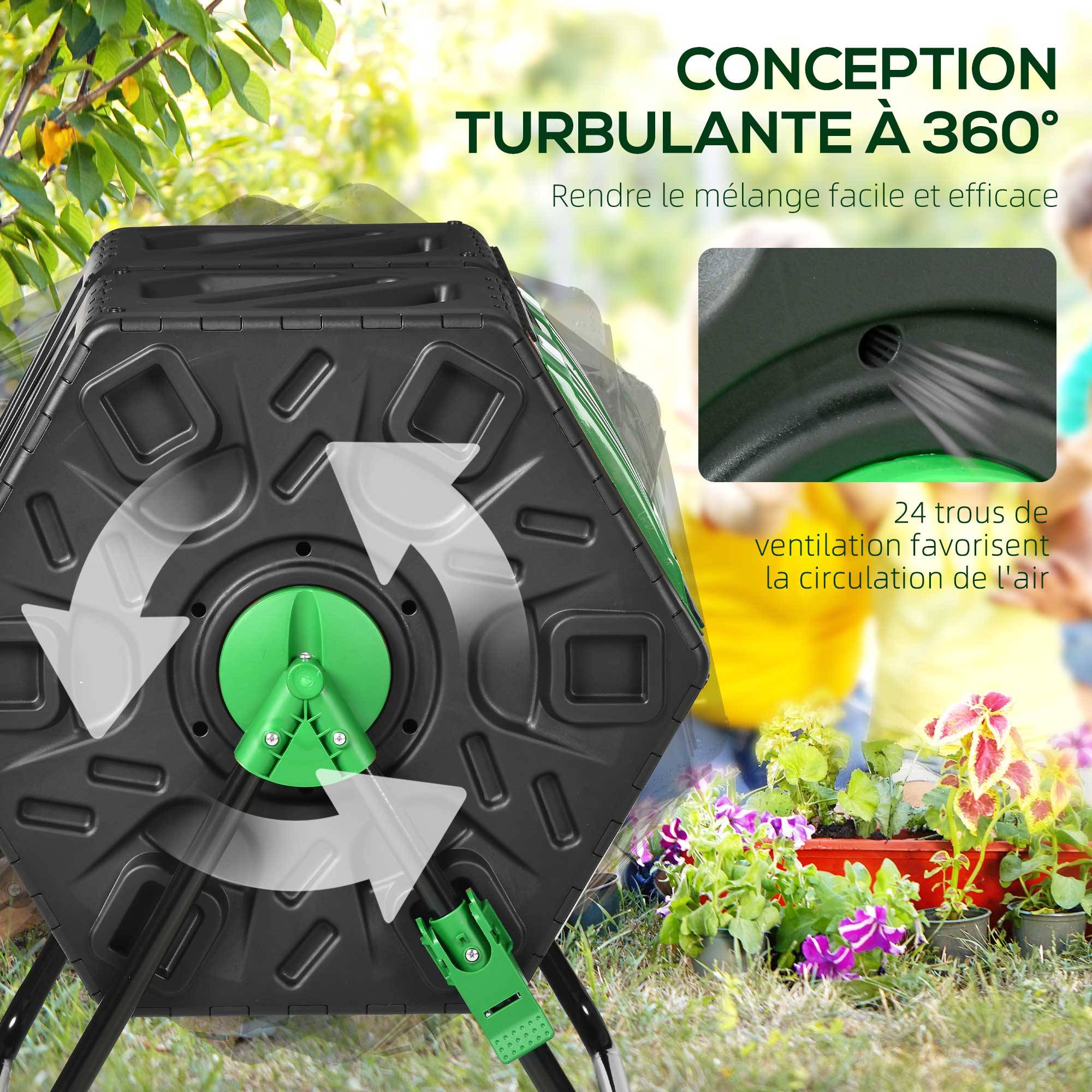 ComfortXL - Composteur rotatif PP acier 130 L noir double chambre pour jardin aération optimale - ComfortXL Outdoor Living - Image 6