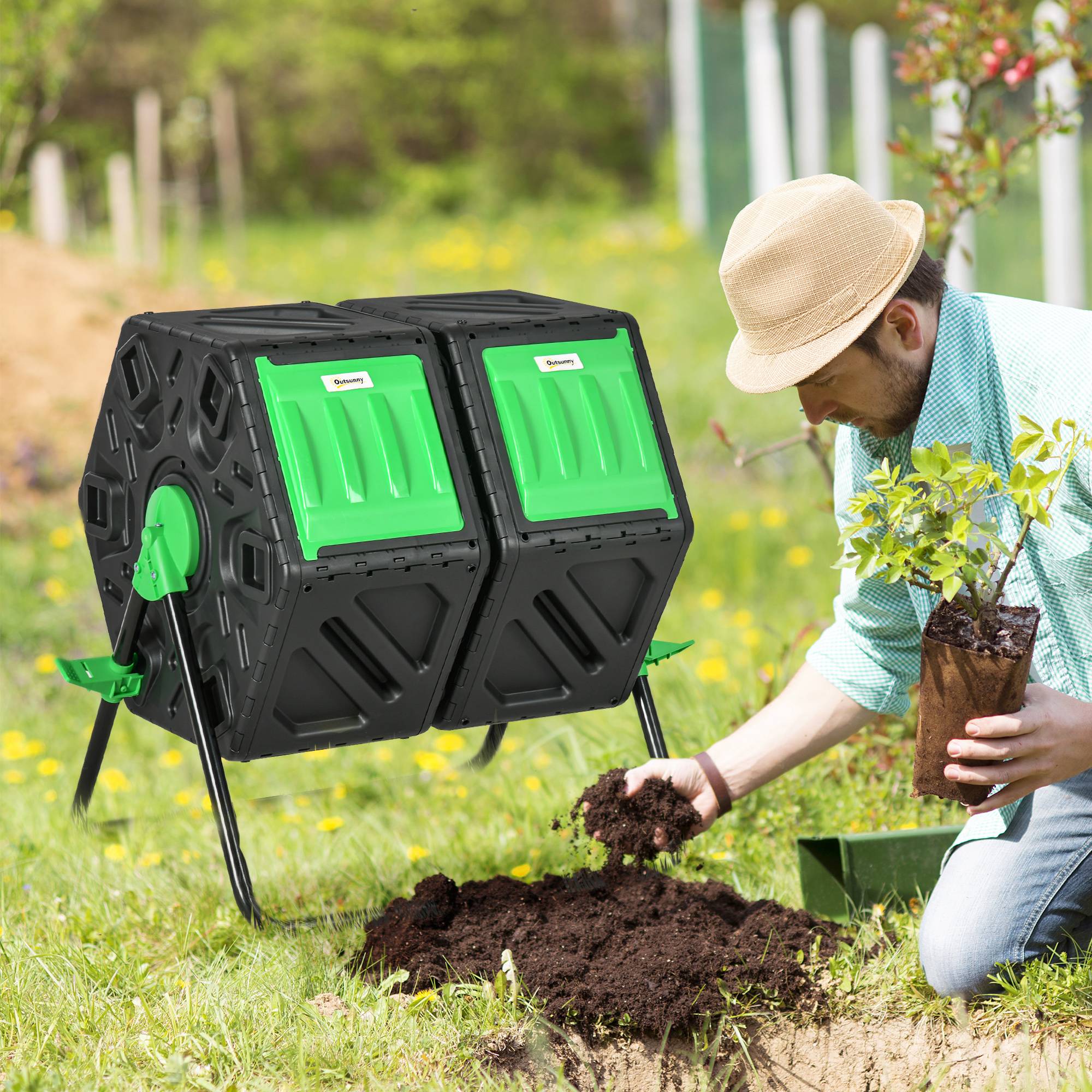 ComfortXL - Composteur rotatif PP acier 130 L noir double chambre pour jardin aération optimale - ComfortXL Outdoor Living - Image 2