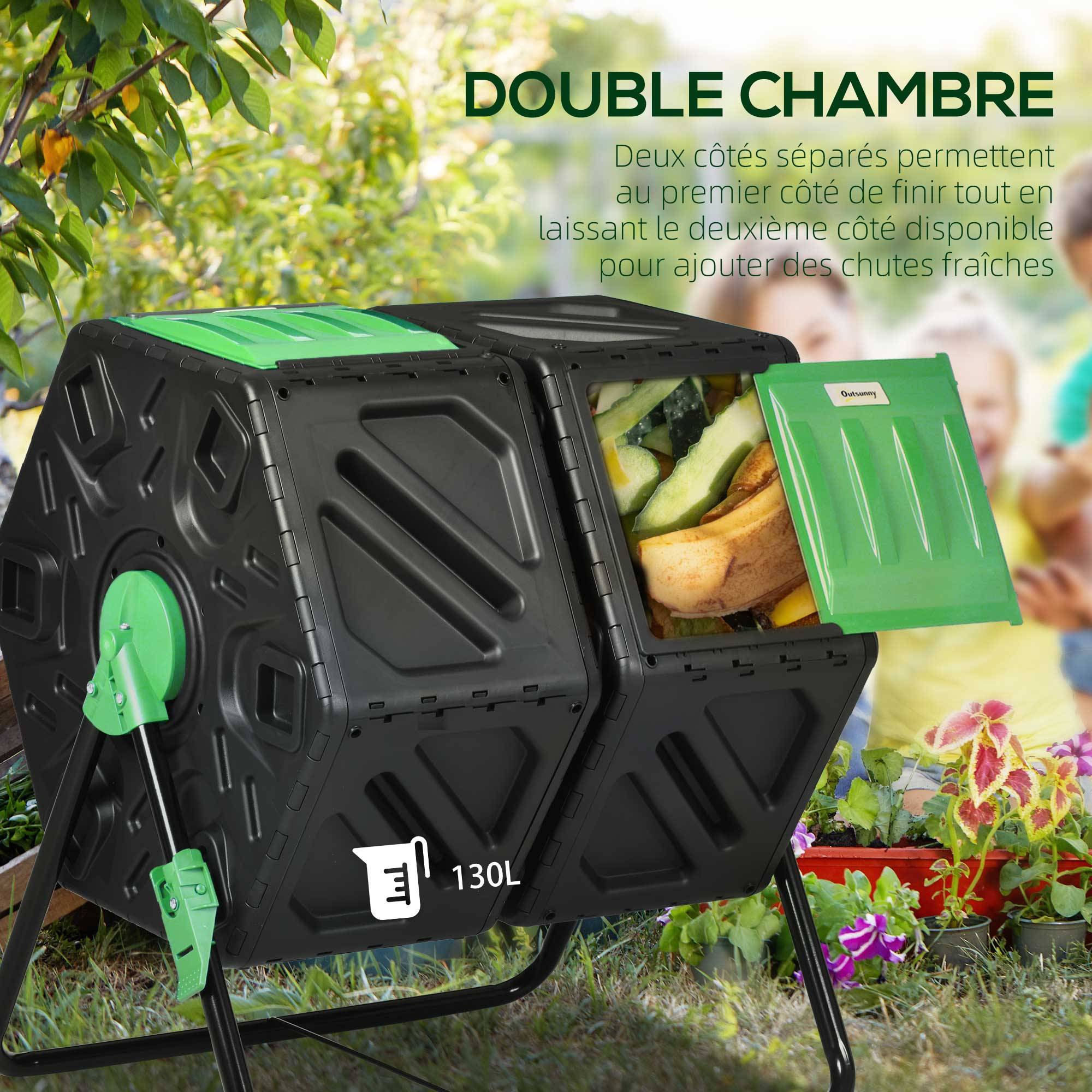 ComfortXL - Composteur rotatif PP acier 130 L noir double chambre pour jardin aération optimale - ComfortXL Outdoor Living - Image 5