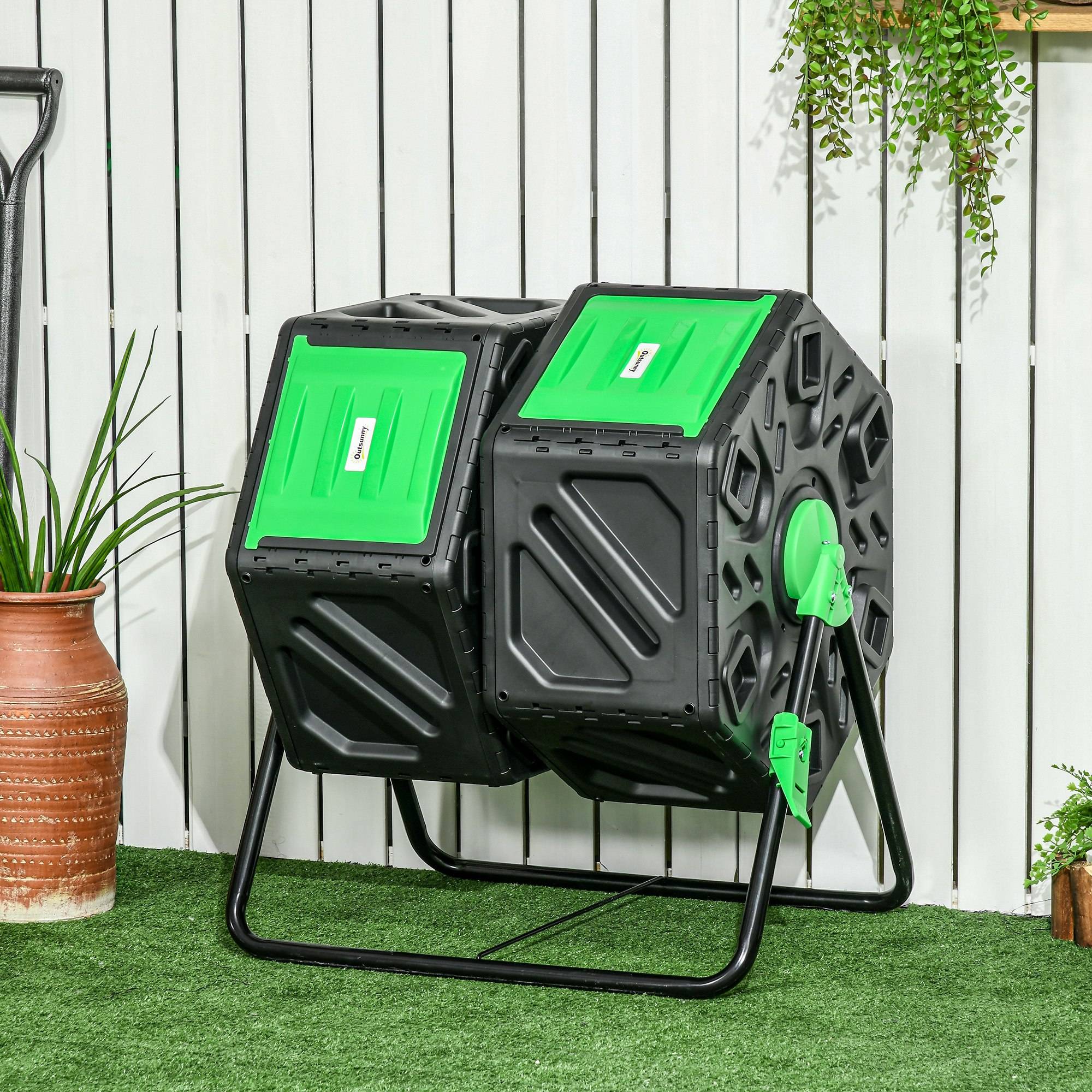ComfortXL - Composteur rotatif PP acier 130 L noir double chambre pour jardin aération optimale - ComfortXL Outdoor Living - Image 3