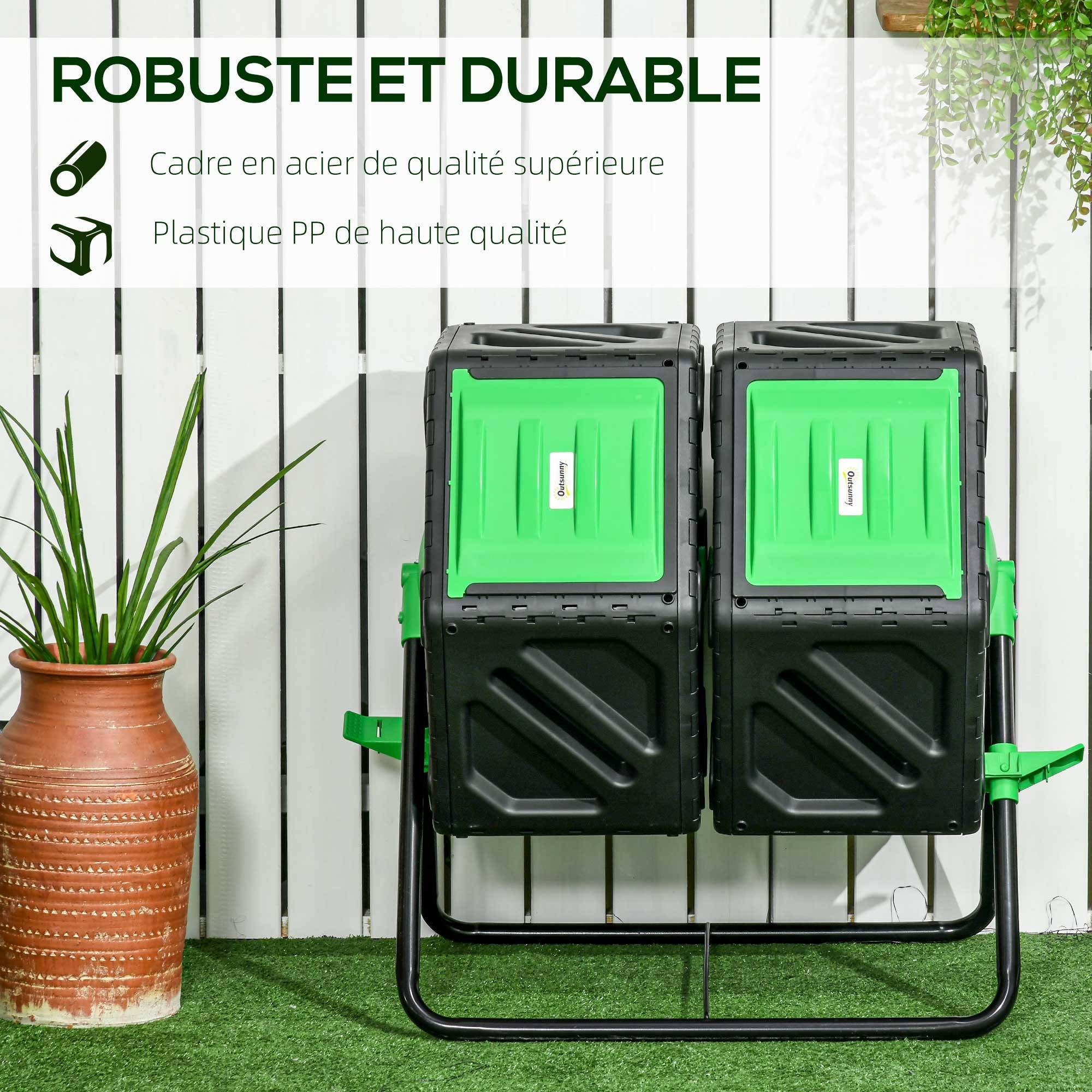 ComfortXL - Composteur rotatif PP acier 130 L noir double chambre pour jardin aération optimale - ComfortXL Outdoor Living - Image 8