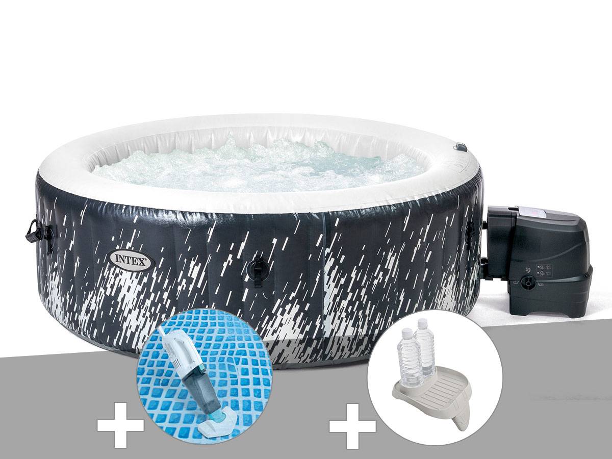 Kit spa gonflable Intex PureSpa Galaxie rond Bulles avec LED 4 places + Aspirateur + Porte-verre