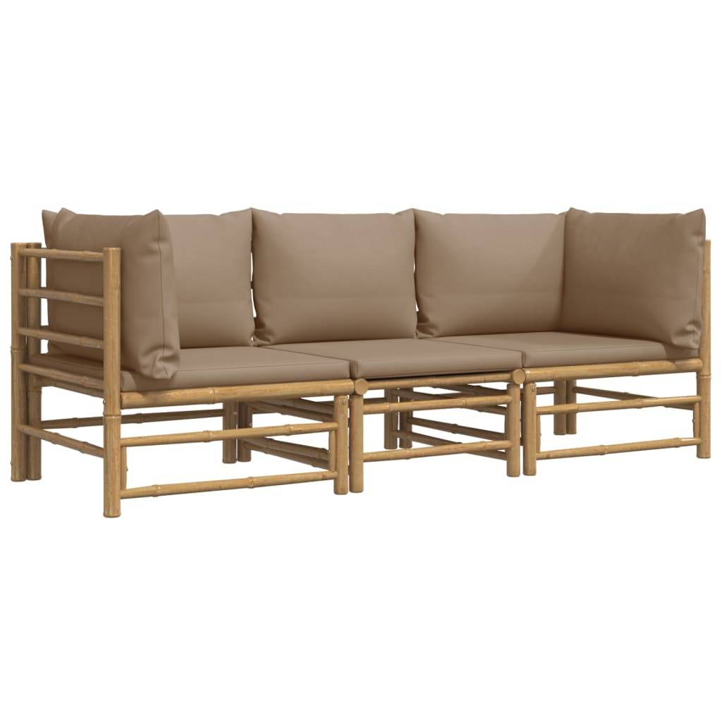 ComfortXL - Ensemble Canapé Jardin Bambou 3 pcs Coussins Taupe Sectionnel – ComfortXL Outdoor Living - Image 3