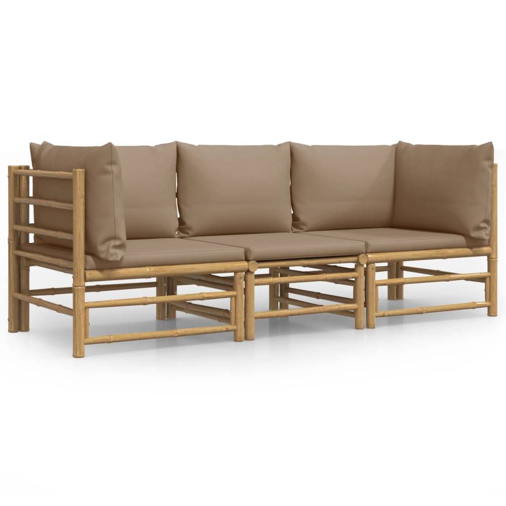 ComfortXL - Ensemble Canapé Jardin Bambou 3 pcs Coussins Taupe Sectionnel – ComfortXL Outdoor Living - Image 2
