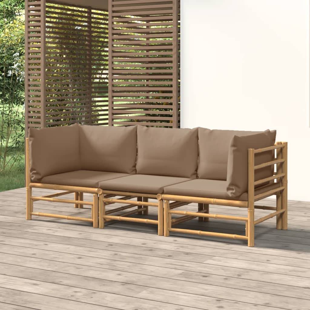 ComfortXL - Ensemble Canapé Jardin Bambou 3 pcs Coussins Taupe Sectionnel – ComfortXL Outdoor Living - Image 1