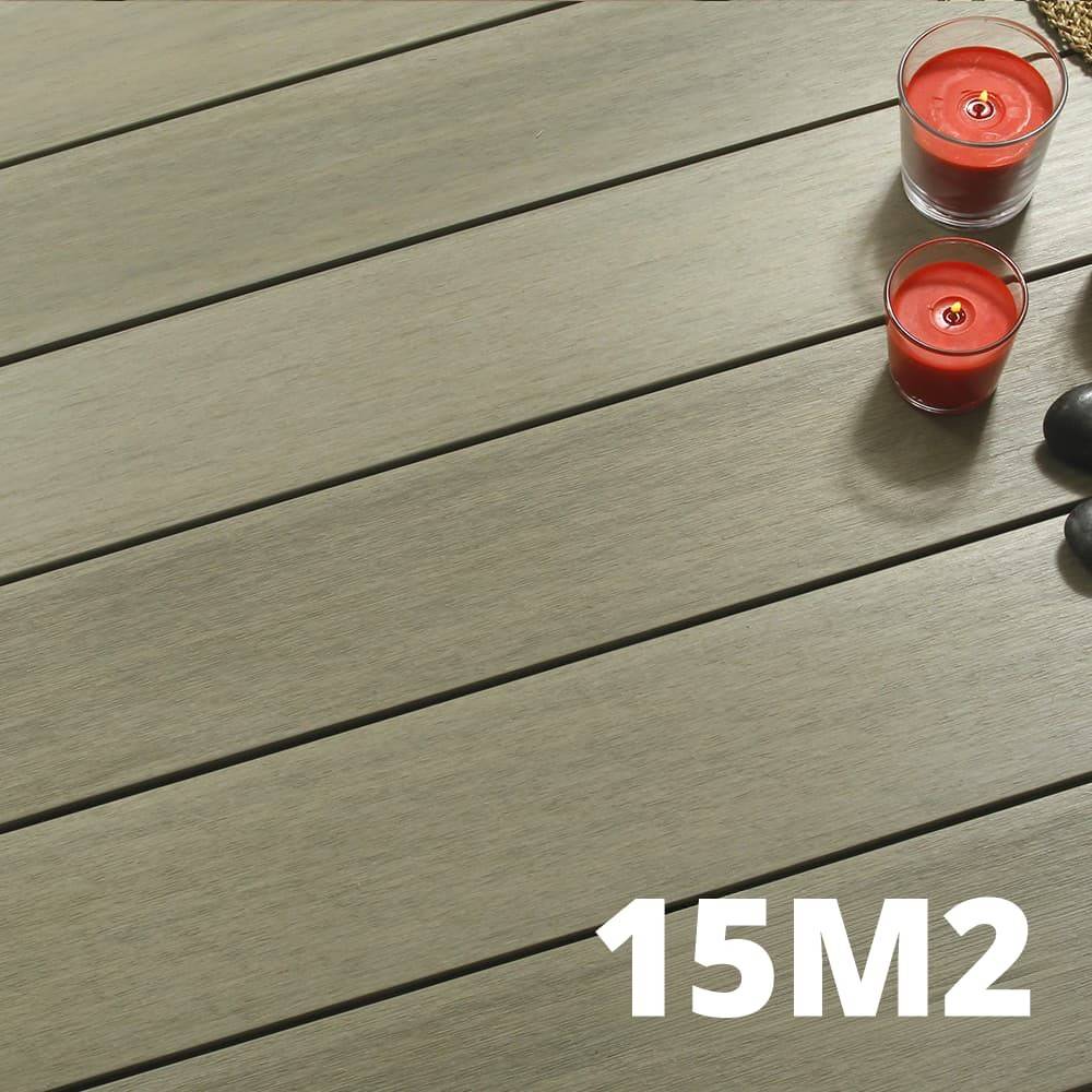 Kit Terrasse Composite NAVIA 15m² - Gris Clair - 46 Lames de Terrasse (220 x 14.5 x 2.2 cm) - Fixation par Clips - Terrasse - Image 1