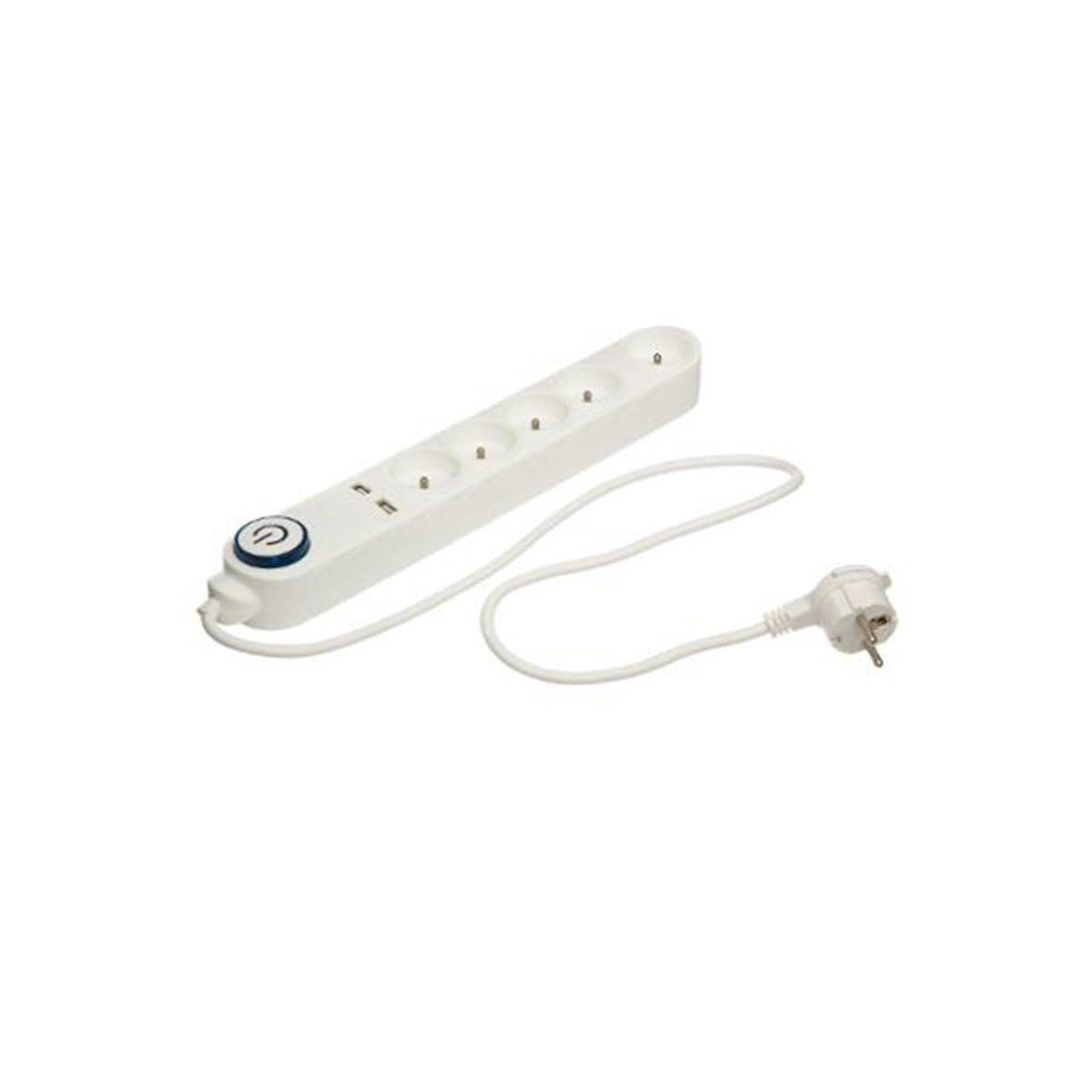 Multiprise 5 Prises "2 USB" 100cm Blanc - Image 1