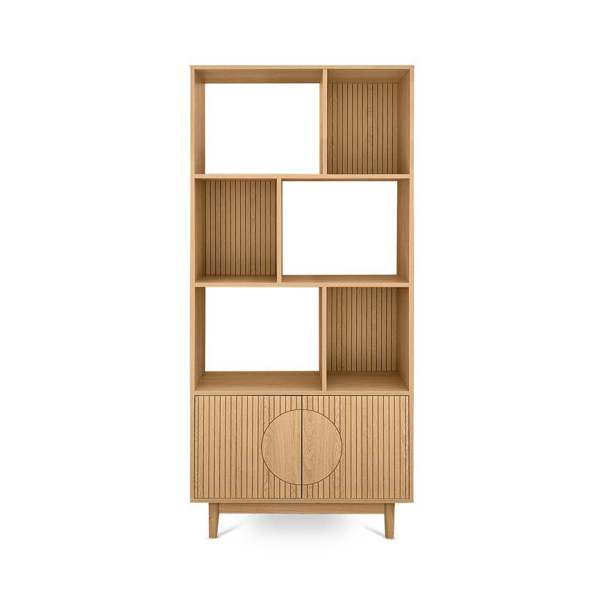 Sicaan Bibliothèque scandinave H.180cm, 2 portes et 6 niches finition chêne - LILA - Image 3