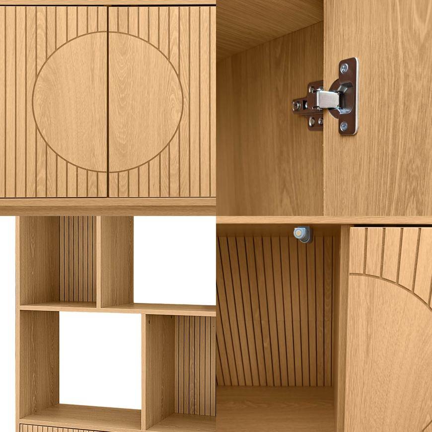 Sicaan Bibliothèque scandinave H.180cm, 2 portes et 6 niches finition chêne - LILA - Image 4