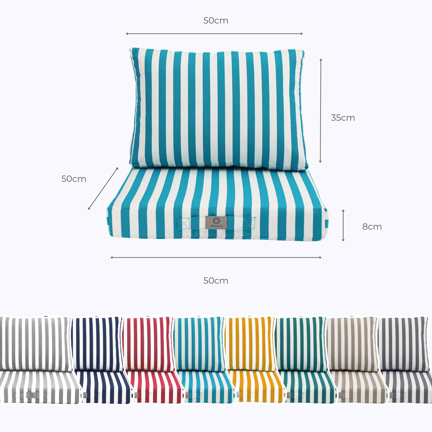 Coussins pour salon de jardin déhoussable 50x50cm Rayure turquoise - Déco arts - Image 5