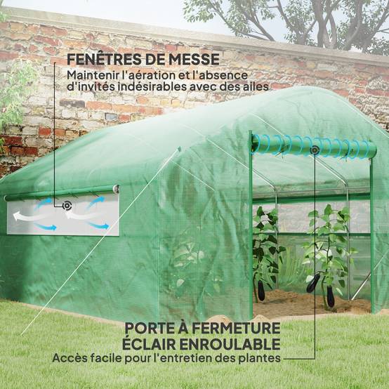 Serre Tunnel de Jardin 12m² Acier Galvanisé 6 Fenêtres Aération Optimale 4x3x2m Vert - ComfortXL Outdoor Living - Image 6