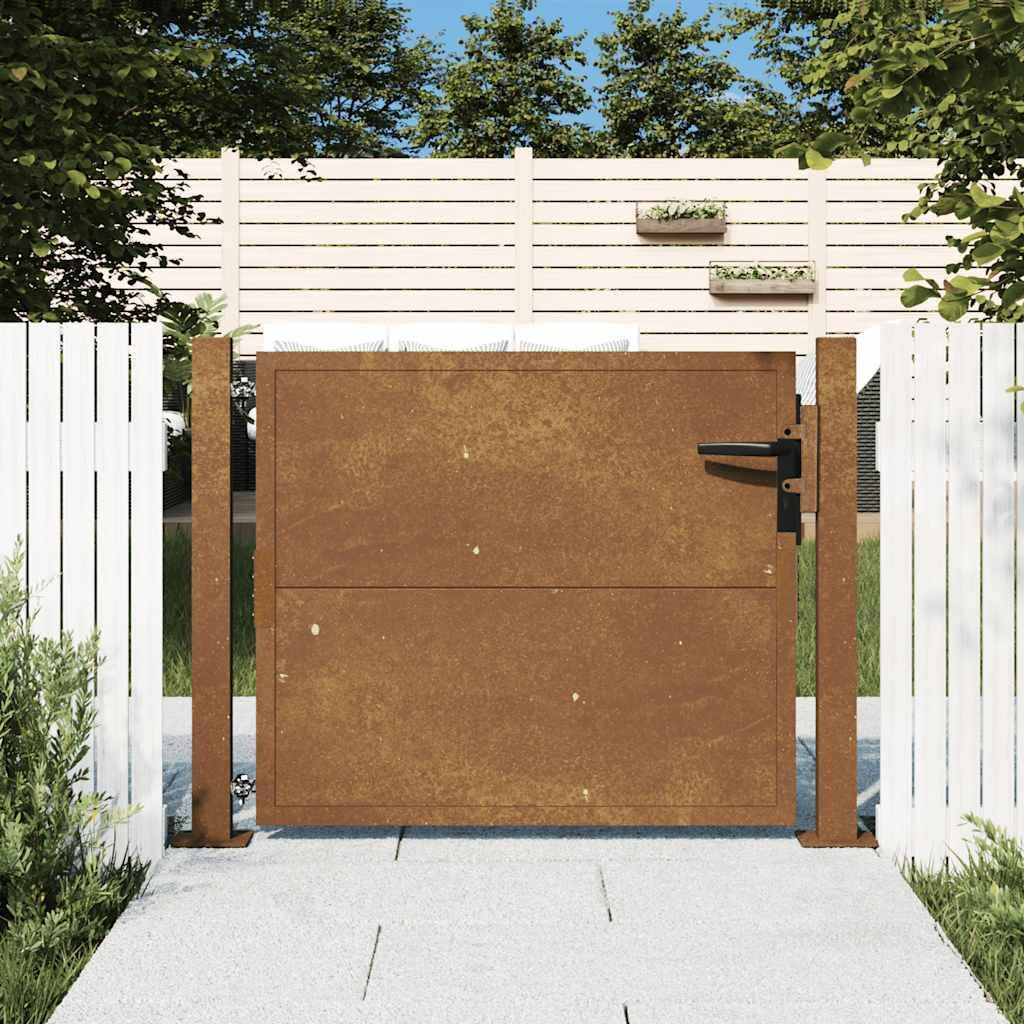 Portail de Jardin Épuré Acier Corten Robuste et Verrouillable pour Clôture Extérieure Brun Rouille 110x105 cm – ComfortXL Outdoor Living - Image 1