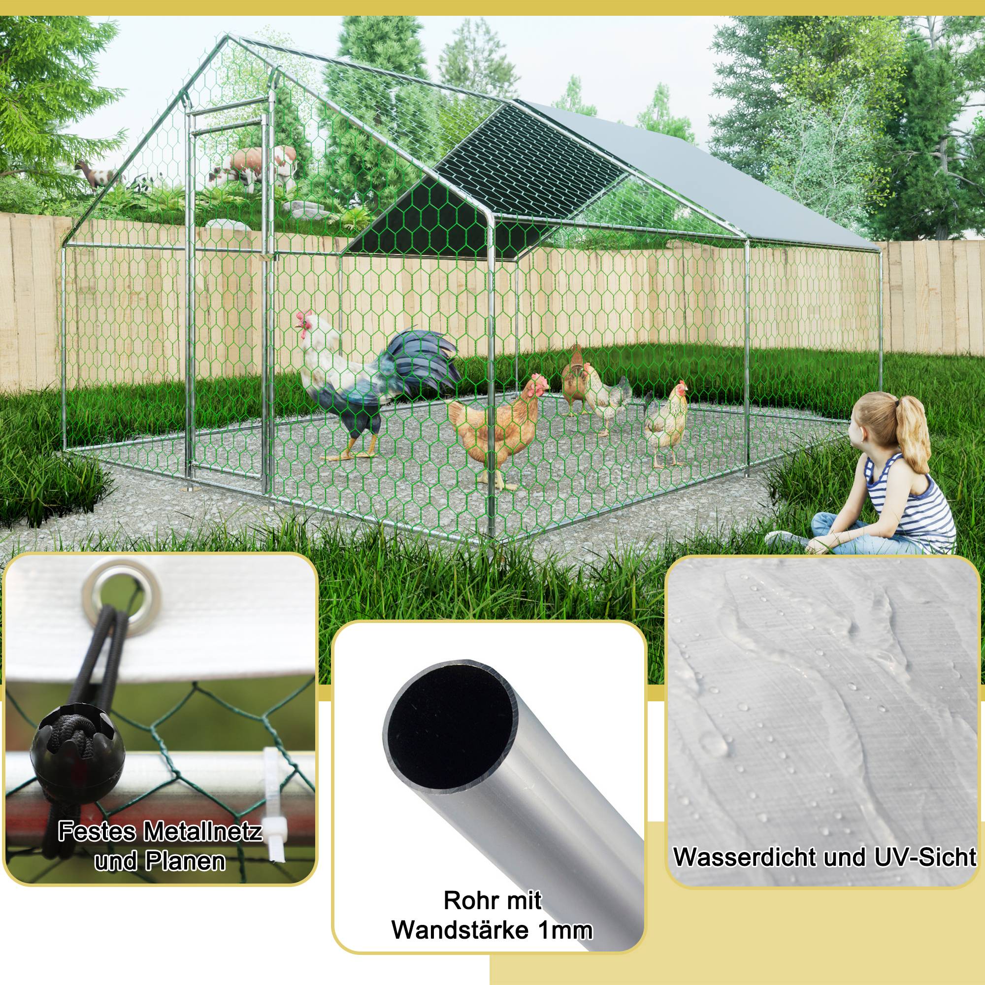 Enclos Poulailler 12m² Acier Galvanisé Toit Étanche 3x4x2m Argent - ComfortXL Pet Living - Image 5
