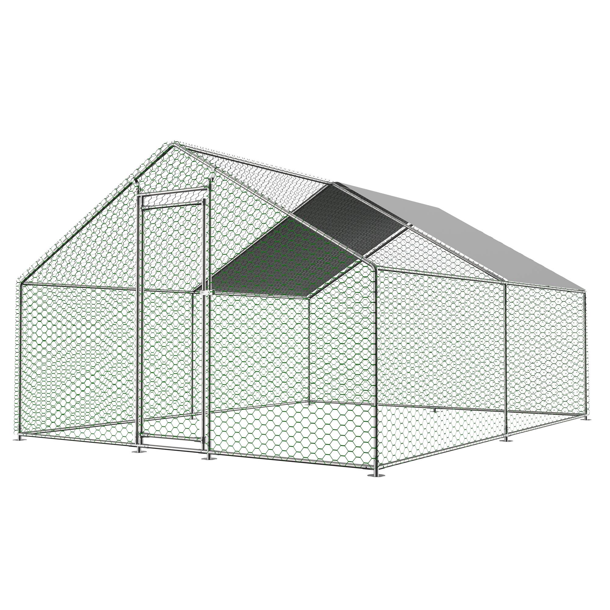 Enclos Poulailler 12m² Acier Galvanisé Toit Étanche 3x4x2m Argent - ComfortXL Pet Living - Image 2