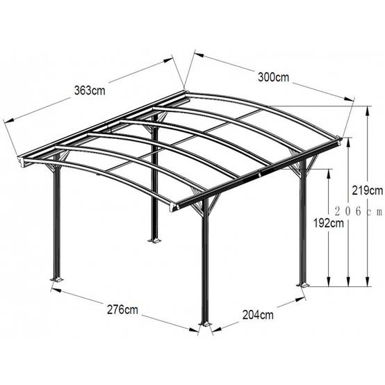 Carport autoportant 10,89 m² aluminium polycarbonate 6mm anthracite X-METAL avec kit d'ancrage - Image 5