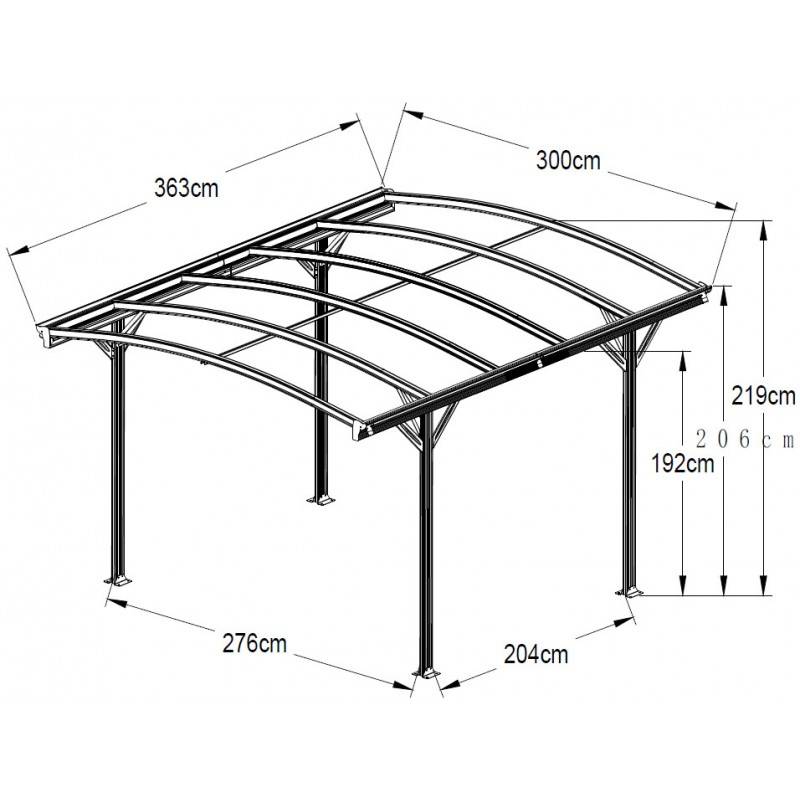 Carport autoportant 10,89 m² aluminium polycarbonate 6mm anthracite X-METAL avec kit d'ancrage - Image 5