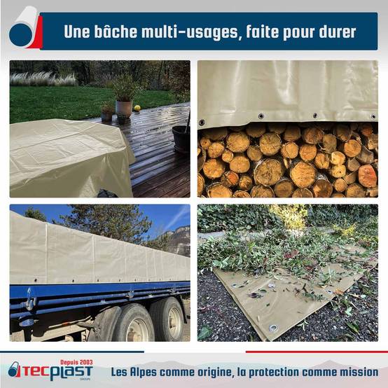 Bâche PVC 3,5x4 m Blanc Crème - Garantie 5 ans - LP506MU - Bâche de protection étanche - Résistance Anti-UV TECPLAST - Image 2