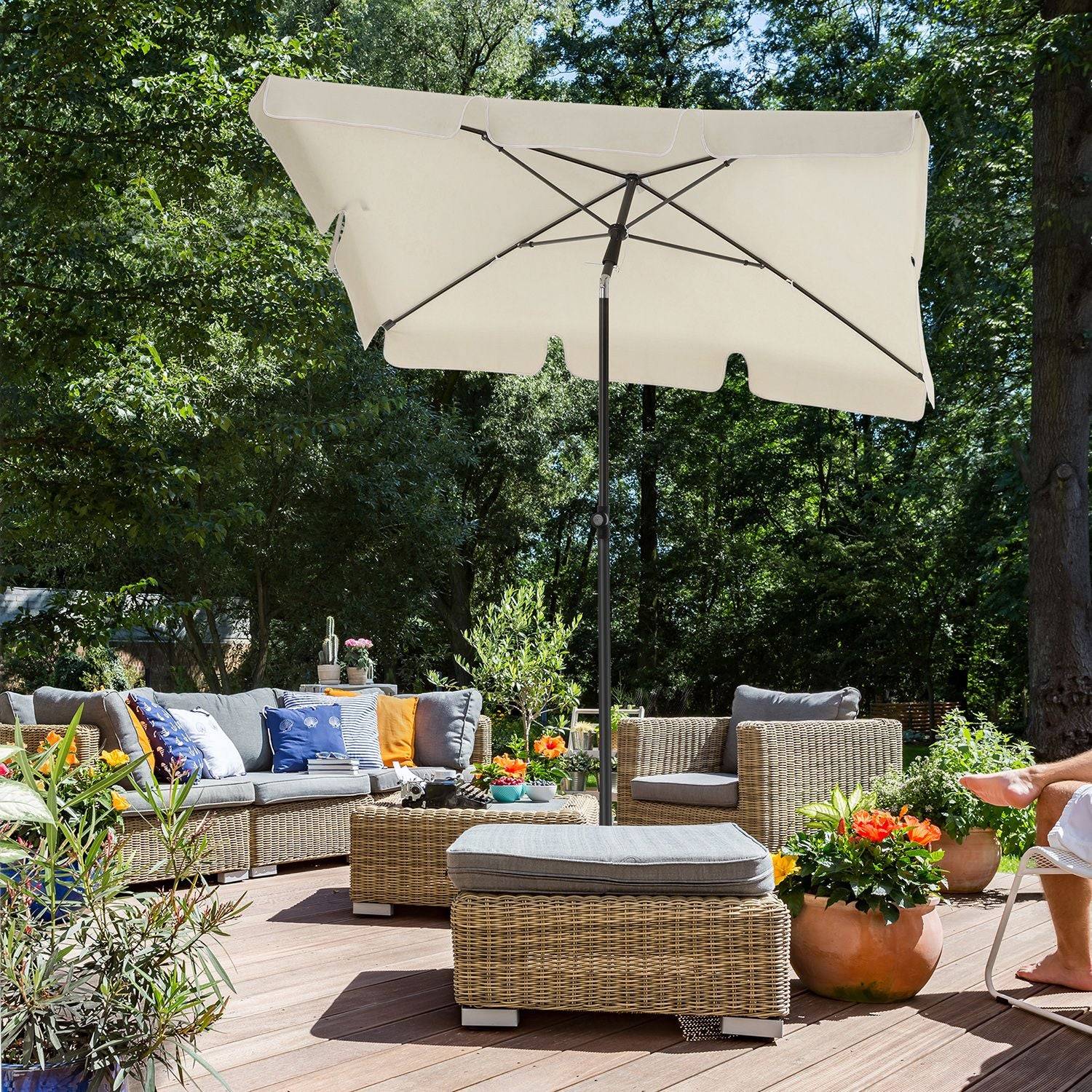 Helloshop26 - Parasol de balcon rectangulaire 1,8 x 1,25 m protection UPF 50+ ombrelle toile avec revêtement en pa sac de transport terrasse jardin sans socle beige - Image 4