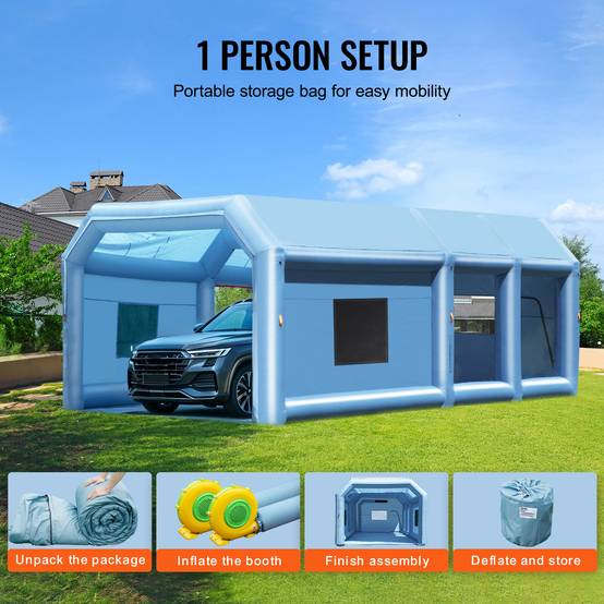 VEVOR Cabine peinture gonflable 4x2.5x2.2m, Oxford 210D, 2 souffleurs, station atelier. - Image 6