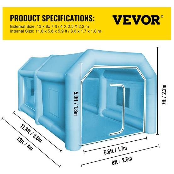 VEVOR Cabine peinture gonflable 4x2.5x2.2m, Oxford 210D, 2 souffleurs, station atelier. - Image 7