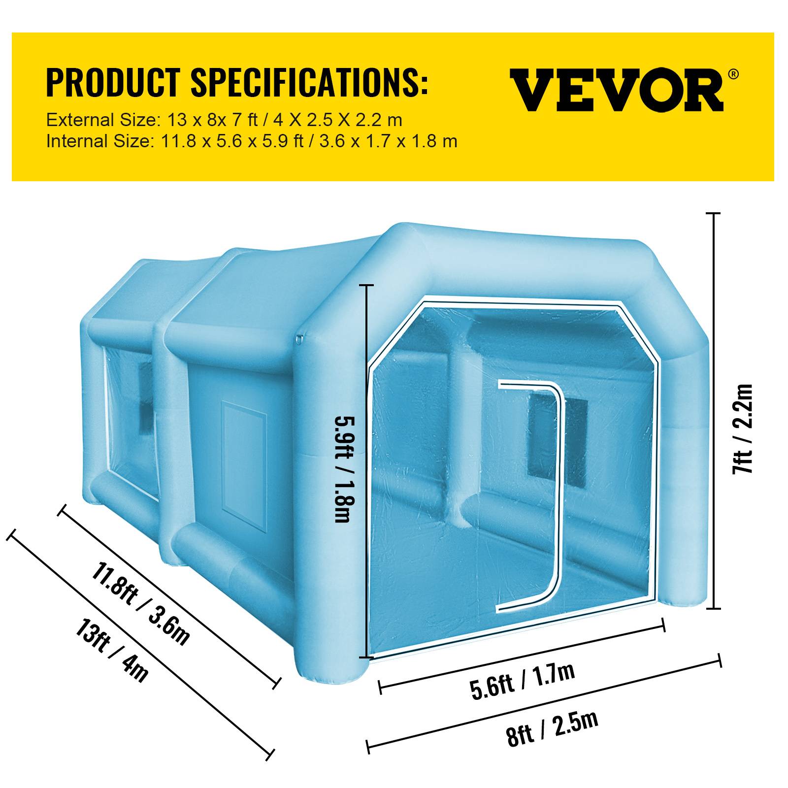 VEVOR Cabine peinture gonflable 4x2.5x2.2m, Oxford 210D, 2 souffleurs, station atelier. - Image 7