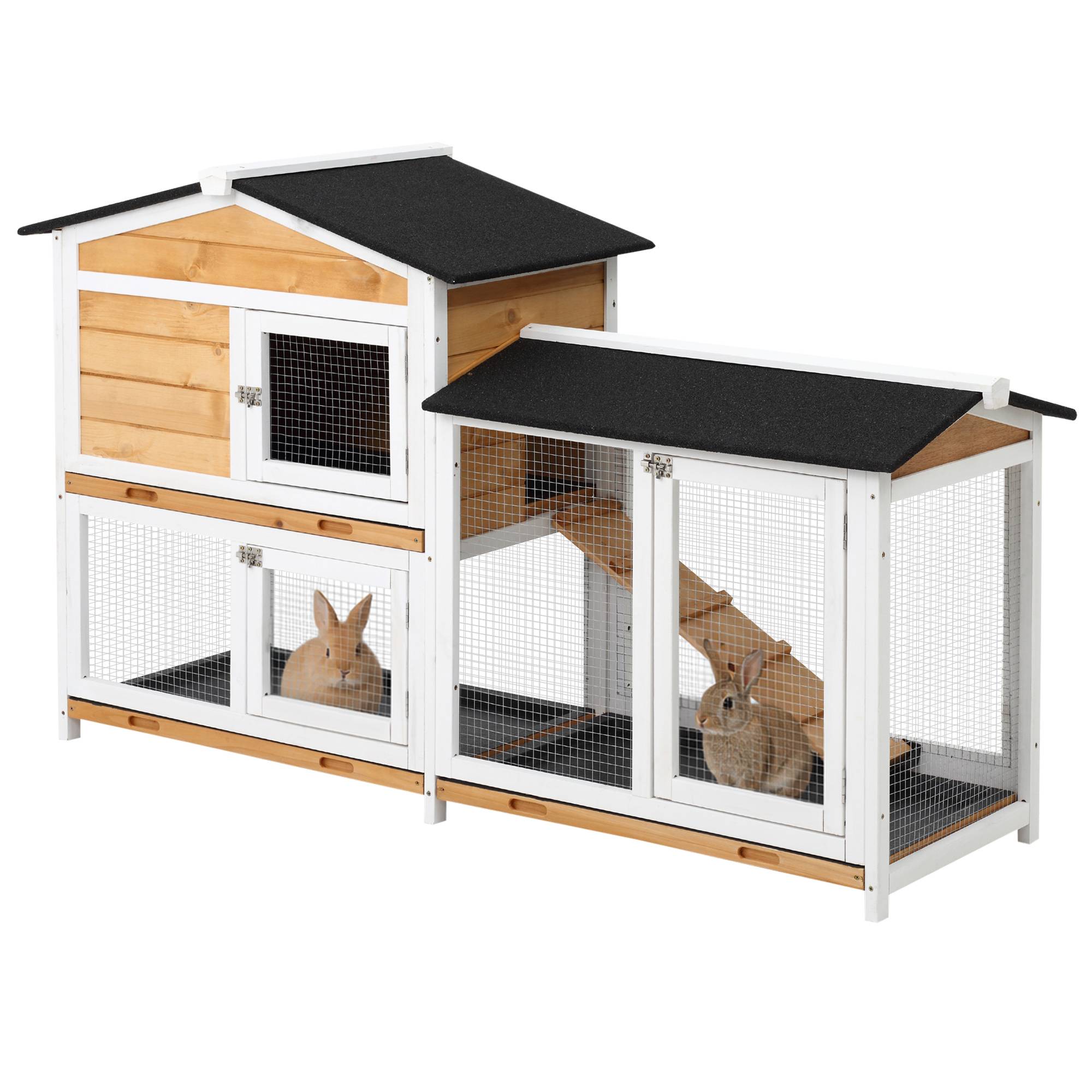Cage lapins extérieur, maison, rampe, espace ouvert clôturé, jaune/noir - Image 1