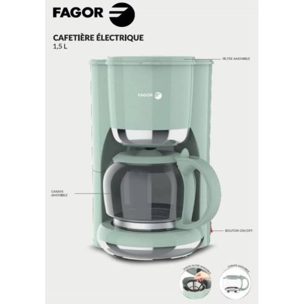 Machine a Cafe - Cafetiere Electrique  filtre - FAGOR - FG1560 - 1,5L - 12 tasses - Maintien au chaud - Image 5