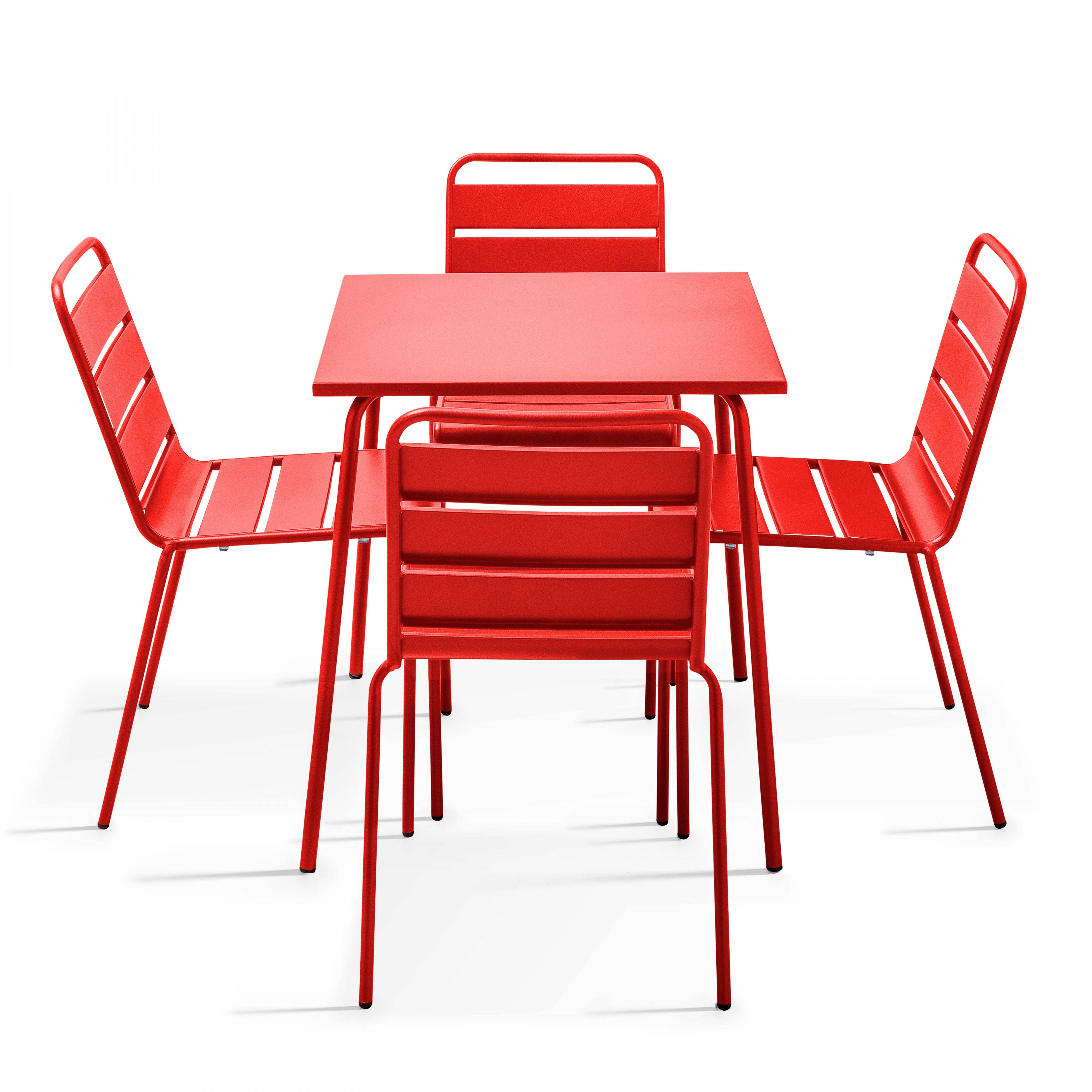 Oviala - Ensemble table de terrasse et 4 chaises en métal rouge Palavas - Oviala - Image 1